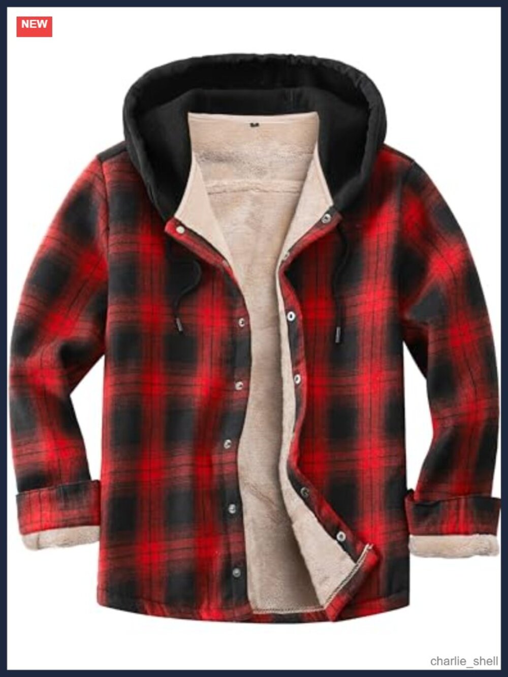 Men's Plaid Sherpa Lined Flannel Button Down Shirt Jacket with Hood Fleece